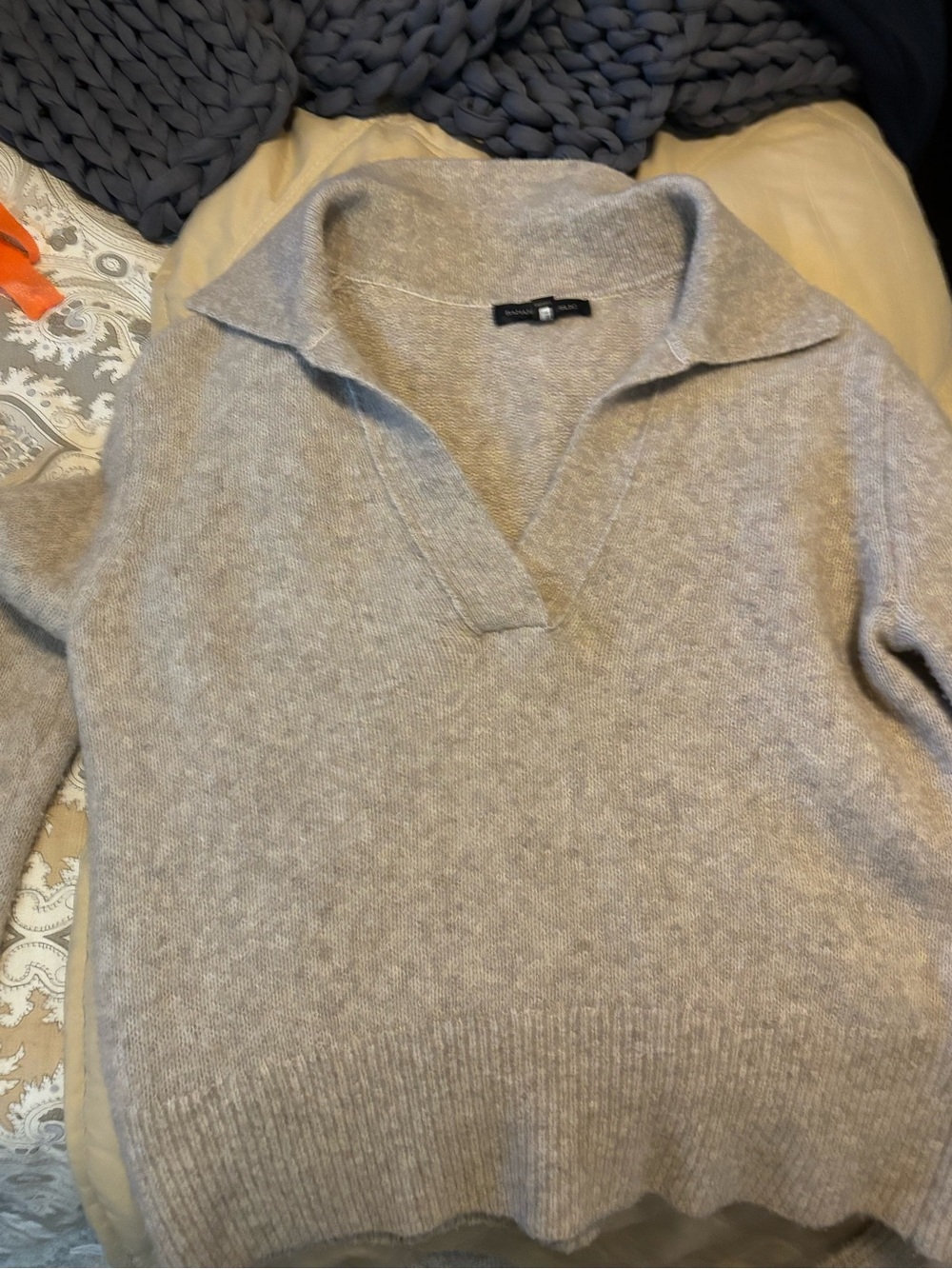 Banana Republic Heathered Taupe Collared Knit Pullover